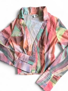 Fashion Nova Multicolor Pastel Watercolor Shirt